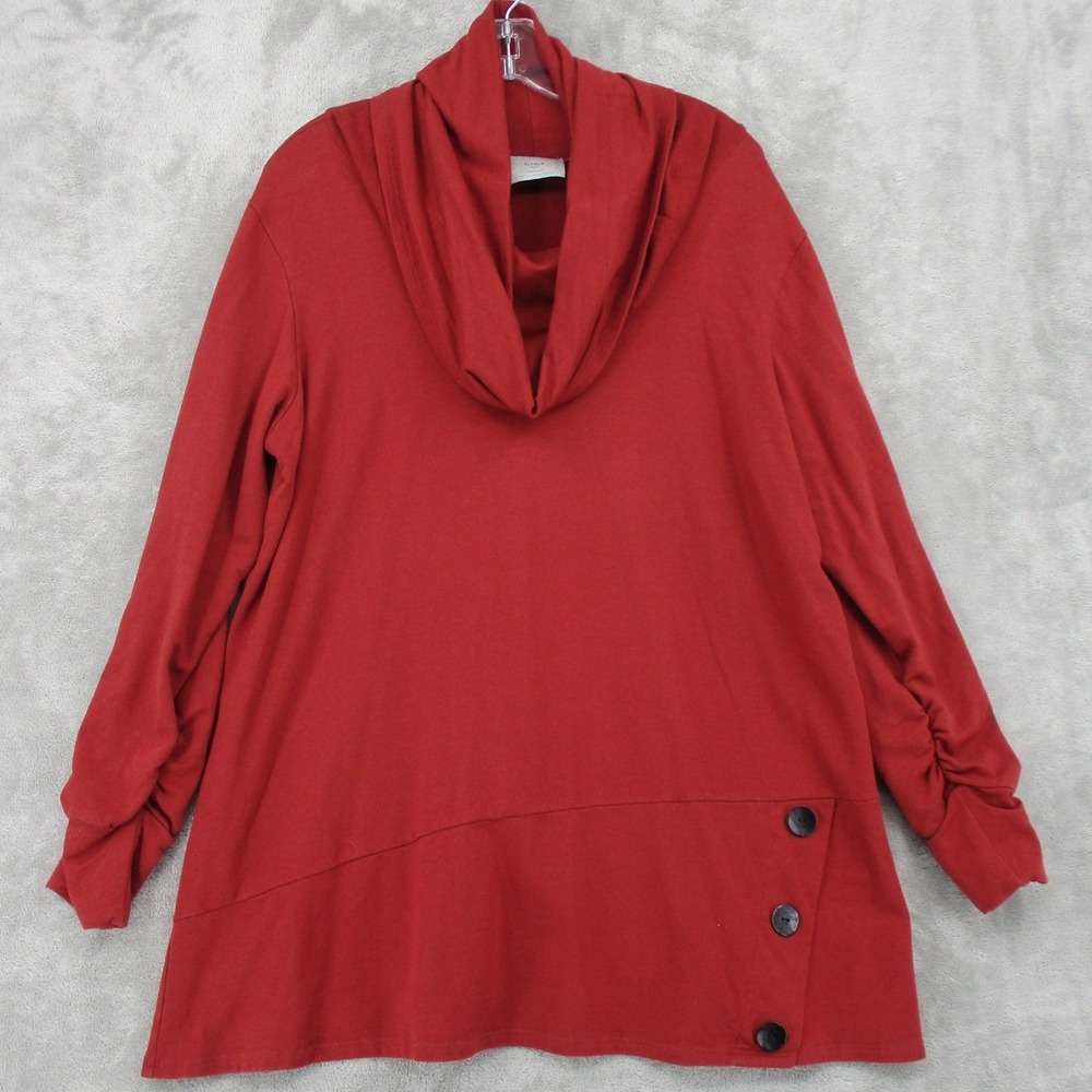 Chalet et‎ Ceci Top Womens Large Cowl Button Tunic Relaxed Boxy Stretch Artsy
